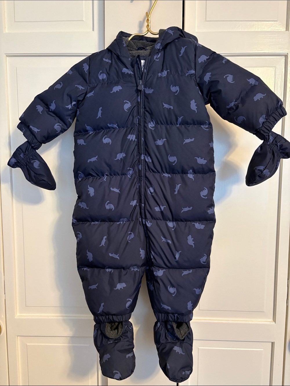 Gap Kids Navy Dinosaur Puffer One-Piece Snowsuit - Winter Jumpsuit 12-18M
